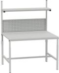 Kovona állítható magasságú, rámpás ESD munkapad polccal és perforált panellel, 120 x 90 x 66 - 100 cm
