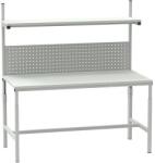 Kovona állítható magasságú, rámpás ESD munkapad polccal és perforált panellel, 150 x 70 x 66 - 100 cm
