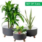 ginzamaison Set 3 Ghivece, ginzamaison, model ELITE, 3 Picioare Pliabile, Forma Rotunda, Suport interior pentru Drenaj, Culoare Gri, Diametru: 1x15 cmm, 1x18 cm, 1x22 cm (GNZ-ALY-641-G)