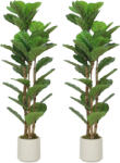 HOMCOM Set de 2 plante artificiale 120 cm Ficus lyrata cu ghiveci din plastic și trunchi din lemn masiv, verde | Aosom Romania (83C-195V01GN)