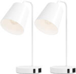 HOMCOM Set de 2 Veioze Moderne din Oțel cu Porturi USB, Soclu E27, Bec Neinclus, Alb | Aosom Romania (B31-653V00WT)
