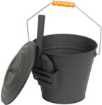 Strend Pro Hamugyűjtő vödör, Strend Pro, fekete, 12 l, porszórt acél, hamulapáttal és fedéllel, átmérő: 30 cm, magasság: 25 cm, kandallóhoz, kályhához és grillhez (TC2211946)