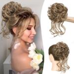 Sofeiyan Messy Bun kontybetét göndör szintetikus hajjal, rugalmas pánttal - barna-szőke keverék