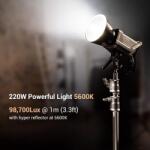 SmallRig RC 220D 220W COB Videólámpa, 98700 Lux Fényerő, 9 Fényeffektus, CRI 95+ Bowens Foglalat, SmallGoGo App Vezérlés, V-Mount Kompatibil