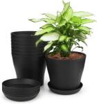 Kinglake műanyag virágcserép szett tálcával, 8 db - fekete - 14 cm