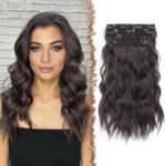 FESHFEN clip-in hajhosszabbítás hullámos szintetikus - vegyes barna - 50 cm - 4 db