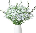 PNANLYA művirág szett - 10 db gipszvirág (42 cm) + 10 db eukaliptusz ág - fehér/zöld