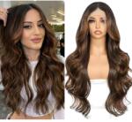 Sapphirewigs Barna Balayage Paróka - 13x4 Csipke Első Hullámos Szintetikus Paróka, Hőálló, Ragasztómentes, Állítható Méret, Természetes Hatá