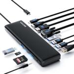 WAVLINK USB-C dokkolóállomás 3 monitorhoz, 100W PD, HDMI/DP/VGA, RJ45, SD/TF - fekete