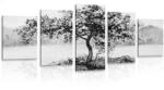 Dovido Tablou 5-piese cireș oriental în design alb-negru - 150x75