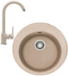 Franke Rotondo ROG 610 Set chiuveta bucatarie granit Ø51 cm cu baterie monocomanda Pola, bej (avena) (114.0633.743) Chiuveta