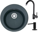 Franke Rotondo ROG 610 Set chiuveta bucatarie granit Ø51 cm cu baterie monocomanda Pola si dispenser sapun lichid, negru (114.0660.133) Chiuveta