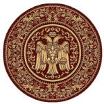 LOTOS Covor Rotund Bisericesc Lotos 15032-210, Imprimeu Vultur Bicefal, Marime 300 x 300 cm, Grena, Inaltime Fir 8 mm, Grosime 9 mm, Antialergic, Polipropilena, Altar, Naos, Pronaos, Amvon, Capela, M Covor