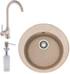 Franke Rotondo ROG 610 Set chiuveta bucatarie granit Ø51 cm cu baterie monocomanda Pola si dispenser sapun lichid, bej (avena) (114.0633.781) Chiuveta