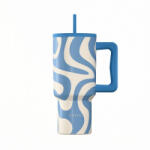 Estia Home Art Straw Tumbler XL Save The Aegean Reciclabil Pahar Cu Mâner Termos Oțel Inoxidabil Fără BPA 900ml Ocean Waves Cu Pai Și Mâner 01-41571 (01-41571)
