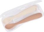 Beaba Set of 2 Ergonomic Spoons linguriță cu sac Clay Praline 4m+ 2 buc Set pentru masa bebelusi