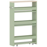 Kleankin Cărucior de depozitare cu 3 niveluri cărucior de stocare etajeră pe roți cu mâner - 48 x 15 x 80 cm verde | Aosom Romania (838-279V00GN) Raft
