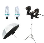 iShoot Kit lumina continua cu 2 becuri si umbrela tip softbox difuzie fata 110cm (5829kit)