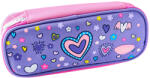 DACO Penar etui tip borseta DACO PE714M, 1 fermoar, 24 x 9.5 x 4 cm, motiv Inimioare si Flori, Mov cu Roz (PE714M) Penar