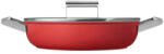 Smeg Fedős mélylábas serpenyő Smeg CKFD2811RDM, 28 cm, 3.7 L, 3 rétegű tapadásmentes bevonat, 250°C-ig sütőben használható, PFAS-mentes, indukciós, piros