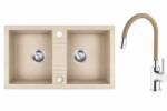 FERRO+EVER Set chiuveta Ferro granit 78x48 nisip , 2 cuve, cu baterie flexibila Ermetiq ER-HR108Y