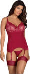 Obsessive Rosalyne Obsessive - top cu portjartier și șiret, cu tanga (roșu purpuriu) - S/M (26327993111) - desirel
