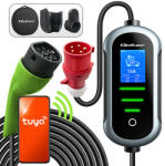 Qoltec Mobil EV Elektromos Autó Töltő 2 az 1-ben Type 2 Állítással | 7kW | 230V | CEE 32A | Wifi | TUYA | SMART LIFE | LCD | Hordozható | Wallbox | 5m (52721)
