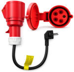 Qoltec hálózati adapter EV töltőkhöz | CEE 16A 5 pólusú aljzat | 400V-ról 230V SCHUKO adapter | max 16A | 3, 5 kW (52724)