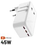 FIXED Ultravékony utazóadapter 45W EU, UK, USA/AUS 3xUSB-C PD 45W (fehér) (FIXCT45-3C1A-WH) (FIXCT45-3C1A-WH)