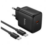 hoco. N83 hálózati töltőadapter, töltőfej, fekete (40W, 3A, 1 x USB-C + USB-C töltőkábel)