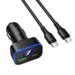 hoco. Z63B Display szivargyujtós autós töltő, fekete (48W, 3A, 1 x USB-A, 1 x USB-C + USB-C töltőkábel)