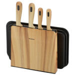 Klausberg Set de cuțite și tăvi de tăiat Klausberg KB 9037, 8 piese, oțel inoxidabil, suport, maro/negru (KB 9037)