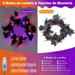 Gresonic Halloween LED-es fényfüzér, tök-denevér, 8 üzemmód, vízálló - 1, 8 m, 54 LED