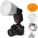 Fomito Univerzális Vakudiffúzor Szett - 3 Színű Borítással (Fehér, Ezüst, Narancs) Speedlite Vakukhoz, Tépőzáras Rögzítéssel