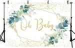 MEHOFOND 240x180 cm Zöld Leveles Fotóháttér Arany Pöttyökkel - Baba Fotózás, Születésnap, Baby Shower Dekoráció, Torta Fotózás