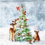 IHR Decoupage szalvéta 33x33cm Friends in snow állatok a karácsonyfánál 1db (1083900)
