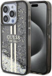 GUESS Калъф за iPhone 15 Pro - Guess Liquid Glitter Gold Stripes (GUHCP15LLLLFCFCSEGK) - Черен