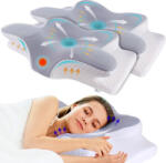 Linomag Set 2 Perne Ortopedice Cervicale pentru dormit Linomag®, Spuma cu Memorie, Husa lavabila, Suport pentru gat, umeri si brate, Gri/Alb, 62 x 41 x 11-13 cm (2xpdgi)