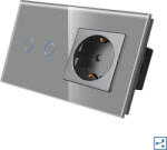 Luxion Intrerupator Simplu Cap Scara / Cruce + Priza cu Rama din Sticla LUXION, Serie A, Gri, LX-MT-A102/MP010-GY (lx-mt-a102/mp010-gy) - cel