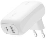Belkin DUAL мрежово зарядно устройство с USB+Type-C изход, 42 W, PD 3.0 за бързо зареждане, БЯЛО WCB009VFWH (WCB009VFWH)