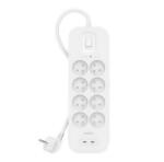 Belkin Multipriza BELKIN cu 8 prize CA + 2 prize de tip C, protecție la supratensiune, încărcător rapid PD + cablu de alimentare de 200 cm, ALB (SRB004CA2M)
