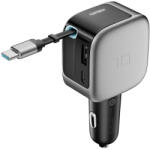 CUKTECH CC903P 100 W-os autós töltő kijelzővel és 70 cm-es behúzható USB-C kábellel, szürke - studioeszkozok
