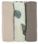 Petite&Mars PETITE&MARS Bambusz muszlin pelenka szett 3 db Moussy Whale Song 68 x 68 cm