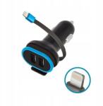 Forever Fast szivargyújtó töltő 2x Usb és 1x Lightning kábellel, 15W (GSM034044)