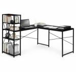ModernHOME Sarok íróasztal könyvespolccal 4 számítógép polc fekete loft ModernHome (TH-CD-1)