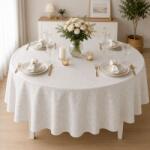 Pucioasa Fata de masa teflonata, rotunda, diametru 160cm, Alba cu imprimeu ornamental F8 Fata de masa