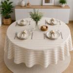 Pucioasa Fata de masa teflonata, rotunda, diametru 140cm, Dungi albe Fata de masa