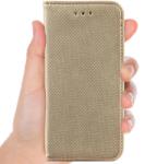iShield Husa pentru Samsung A04s, Smart Flip, tip carte cu inchidere magnetica, Buzunar Carduri, functie Stand de vizualizare, Eco-Leather + Silicon, Aurie (5944237757403)
