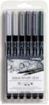 LYRA Markere LYRA Aqua Brush Duo, 2 capete (brush + 1mm), 6 culori in tonuri de gri/blister (LR-006521063)
