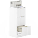 HOMCOM Dulap de Escritoriu cu 3 Sertare Fronturi Canelate Mueble Archivador pentru Dimensiune A4 sau Scrisoare 40x40x101 cm Alb | Aosom Romania (924-108V04WT) Comoda